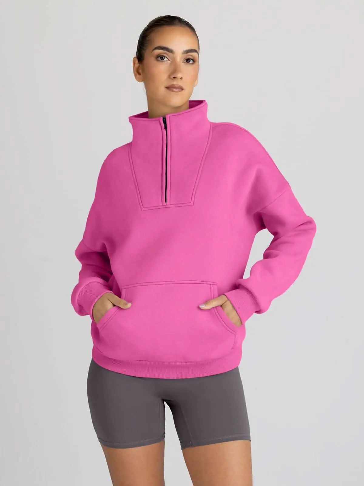 Trendy Queen Sweatshirts Half Zip Pullover Quarter Zip Oversized Hoodies Sweaters Comfy Fall Outfits 2024 Y2K Winter Clothes - Love Salve